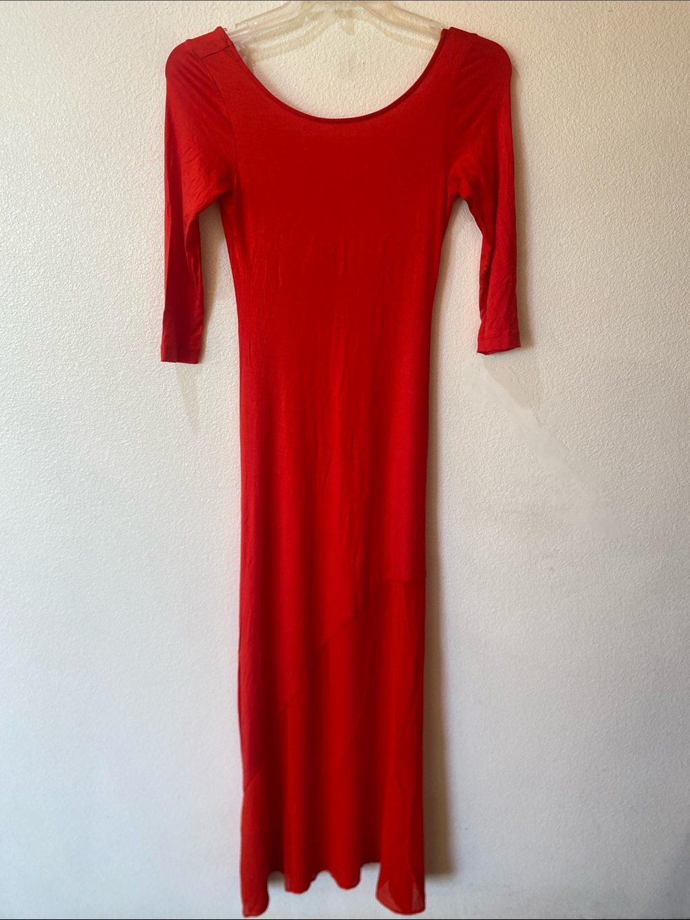 Gianni Bini Red Scoop Neck Maxi Dress Women's Small Bodycon Red 3/4 sleeves